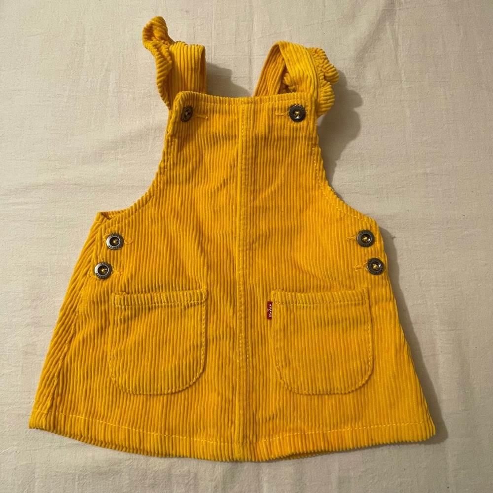 Levi's Baby Girl 12 Months Yellow Corduroy Ruffle Strap Jumper Dress